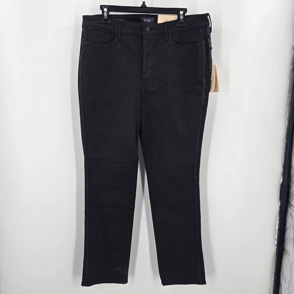 NWT NYDJ Womens Jeans Black 14 Sheri Slim Lift‎ Tuck Tuxedo-Style Side Accent